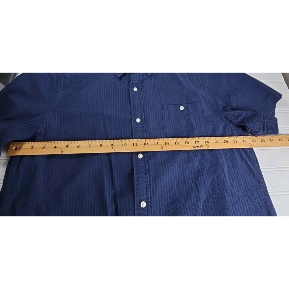 Lands' End Men's L -42-44 Seersucker Short Sleeve Button Down Shirt BLUE - Picture 7 of 10